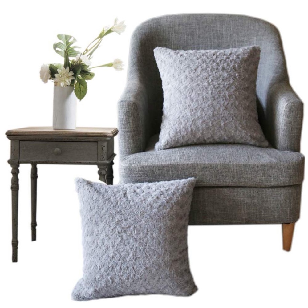 2pk Plush Faux Fur Throw Pillow Covers Light Gray